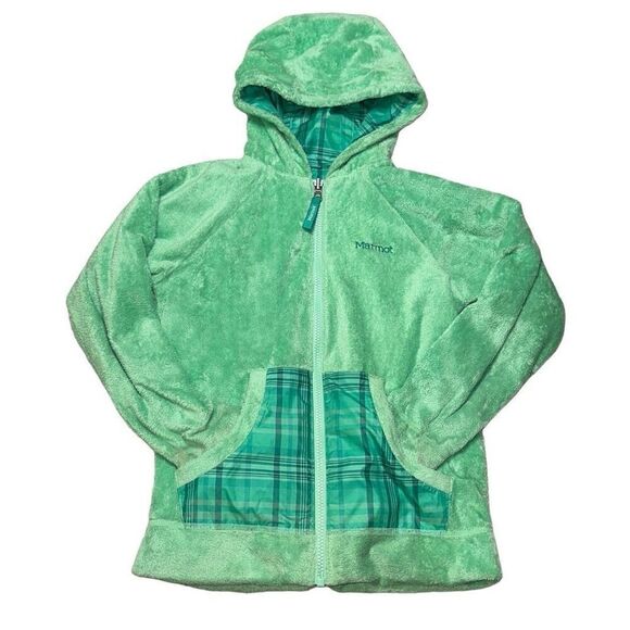 Girls Marmot reversible lite jacket fuzzy and windbreaker in Green. Sz M 7-8 - Picture 1 of 15